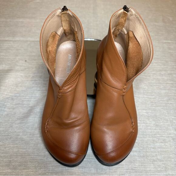 Rare HUMAND Ankle Boot Back Zip Rounded Block Heel Tan Brown Leather Woman 7.5 - Picture 3 of 13